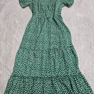 Green and White Floral Midi Dress Fit and Flare Size Small